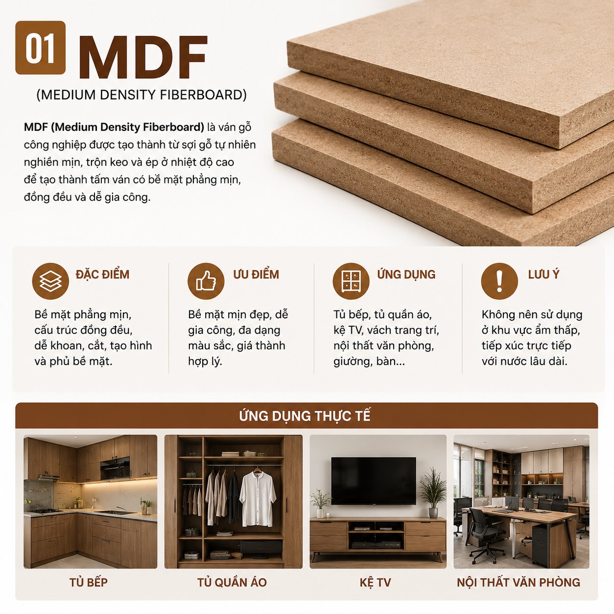 Gỗ MDF – đặc điểm, ưu điểm và ứng dụng trong nội thất