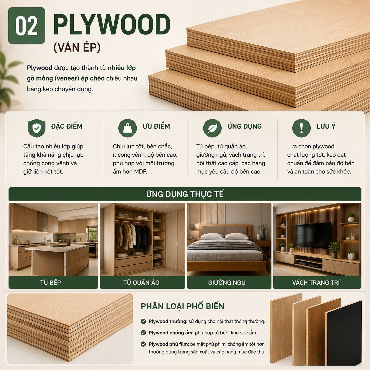 Gỗ plywood (ván ép) – đặc điểm và ứng dụng trong nội thất