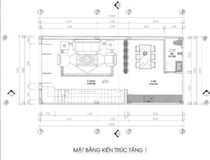 Mặt bằng tầng 1 nhà ống mặt tiền 5,1 m tại Phú Sơn: phòng khách, bếp, WC, cầu thang