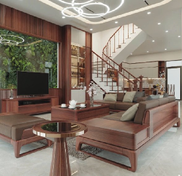 Phòng khách sofa gỗ nhà ở Quảng Lĩnh