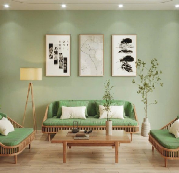 Phòng khách sofa xanh lá nhà ở Thanh Trì, Hà Nội
