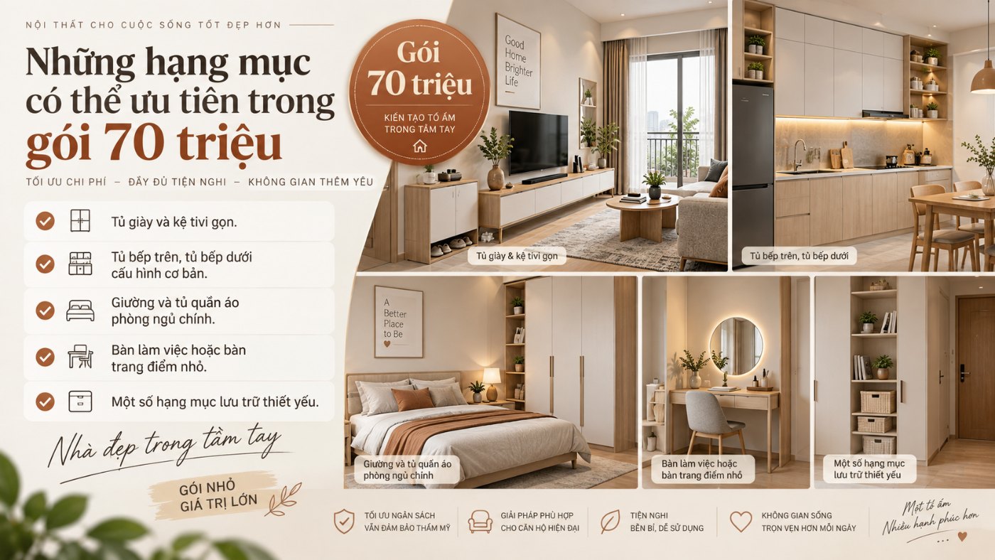 Nội thất chung cư 70 triệu – những hạng mục nên ưu tiên