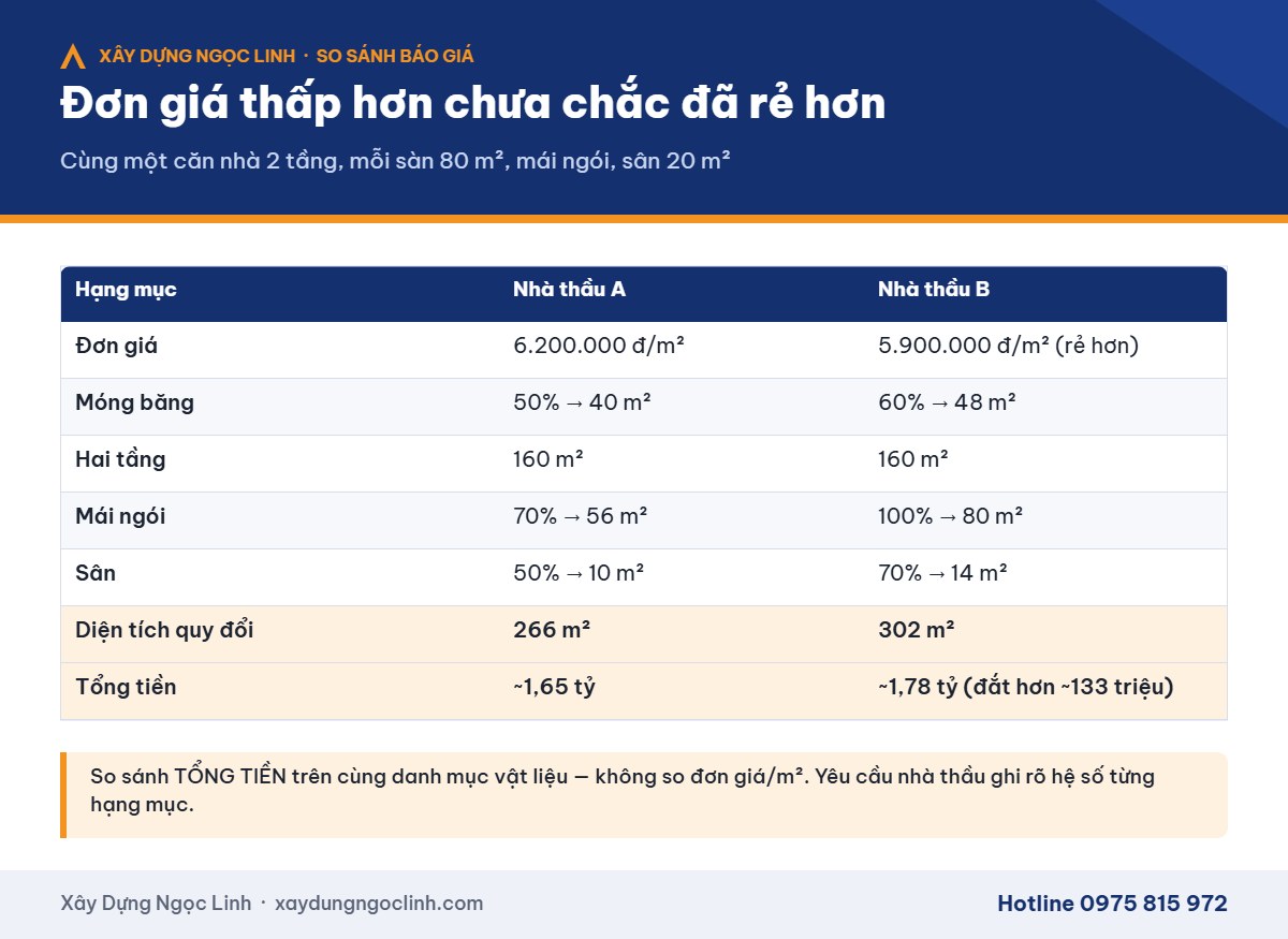 So sánh báo giá xây nhà của hai nhà thầu