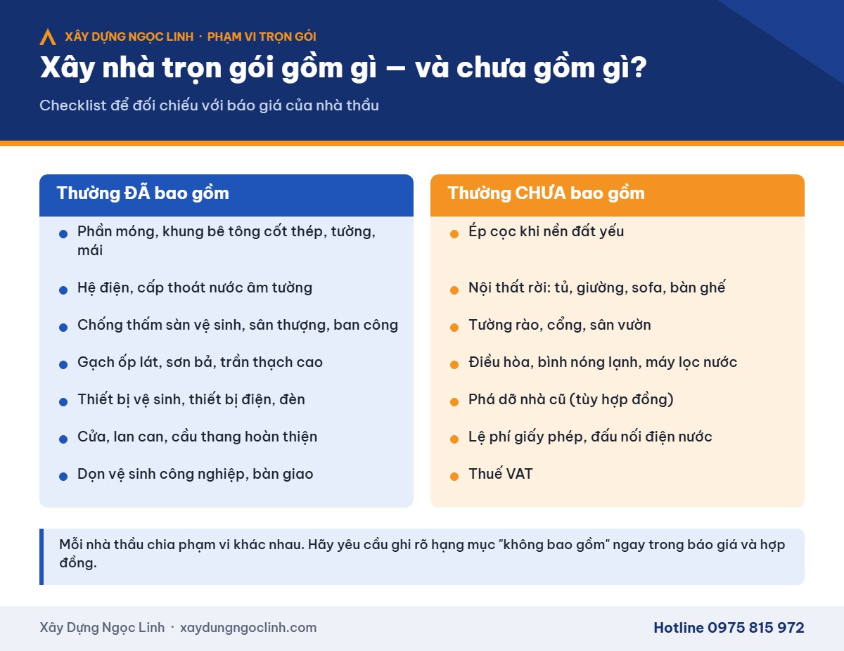 Xây nhà trọn gói bao gồm những gì – checklist hạng mục đã và chưa bao gồm